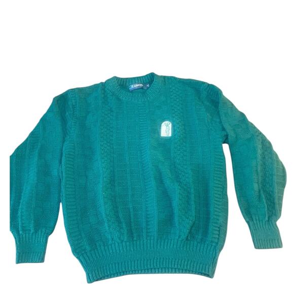 Vintage Mens Carmel Green Golf Sweater with Embroidered patch size Medium - Picture 1 of 6